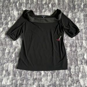 🌷NWT❗️George Solid Black Soot Short Sleeve Cowl Neck Blouse Size Large (12/14)